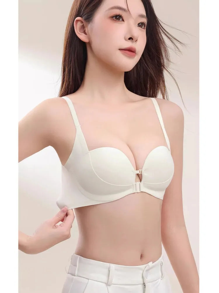 Double Front Button Push Up Bra for Women - Slimming Anti-Sagging Seamless Lingerie, Small Bust Enhancer with Sexy Back Design
